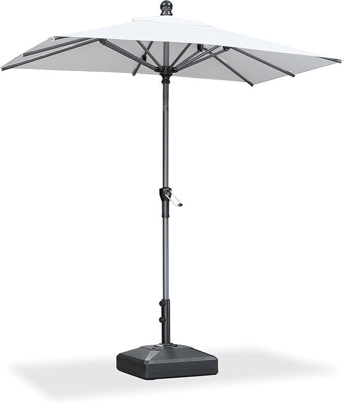PURPLE LEAF 6' x 4' Rectangle Patio Market Umbrella with Base Outdoor Table Umbrellas Aluminum Frame Sun Shade with 8 Sturdy Ribs Tilt for Garden Deck Lawn Pool White