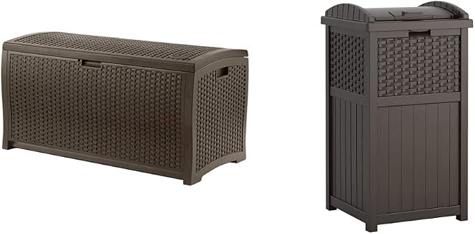 Suncast 73-Gallon Medium Deck Box and 33 Gallon Hideaway Can Resin Outdoor Trash