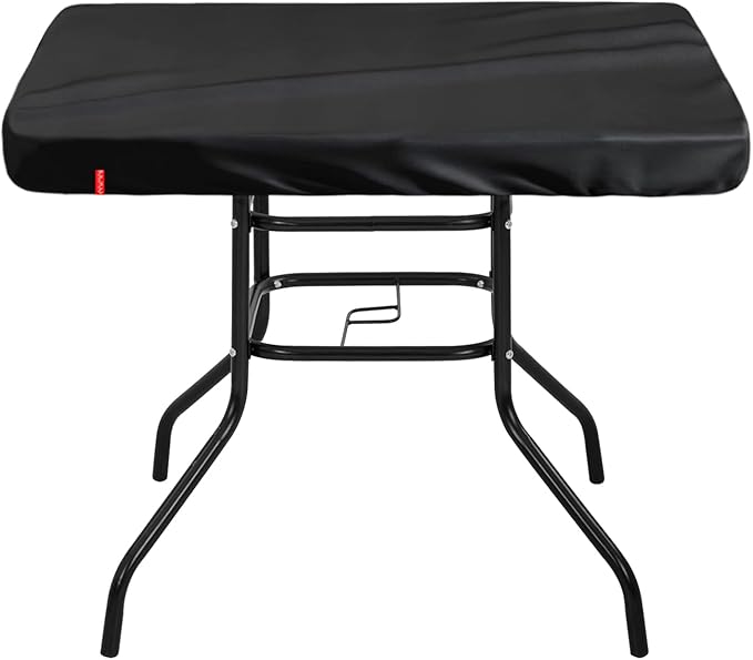 Outdoor Square Table Cover Waterproof UV-Resistant for 40 x 40 Inch Patio Tables - Heavy Duty Weatherproof Table Top Protector with Elastic Hem (Black)