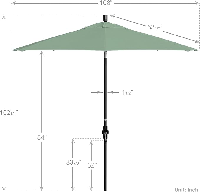 California Umbrella 9' Round Aluminum Pole Fiberglass Rib Market Umbrella