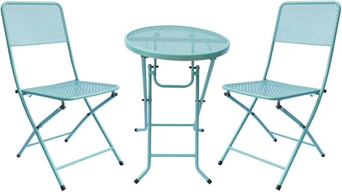3-Piece Patio Bistro Set, Metal Folding Outdoor Patio Furniture Sets, Stainless Steel Patio Conversation Set with Folding Patio Round Table and Chairs for Yard, Garden or Balcony