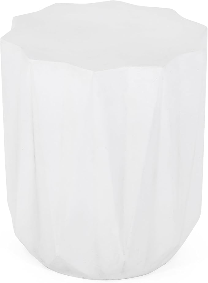 Concrete Side Table Outdoor Faux Stone Hourglass End Table, Round Outdoor Accent Table Patio Garden Stool Plant Stand for Porch, Backyard Patio Antique White 15.50"*17.75"