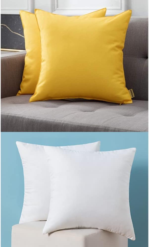 MIULEE Set of 2 Outdoor Waterproof Pillow Covers Blend Throw Pillow Inserts for Sofa Bedroom Living Room 18 x 18 Inch 45 x 45 cm Yellow