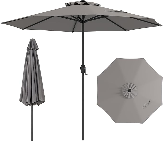 Tangkula 8.5 FT Outdoor Patio Umbrella, Modern Table Umbrella with 8 Heavy Duty Ribs, Vented Top & Crank Handle, Sun-proof Canopy, Market Umbrella for Patio, Garden, Poolside (Grey)