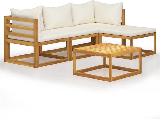 Patio Lounge Set with Cushions,Outdoor Tables and Chairs,Outdoor Furniture Sets,Patio Conversation Sets,for Garden,Deck,Backyard,5 Piece Solid Acacia Wood