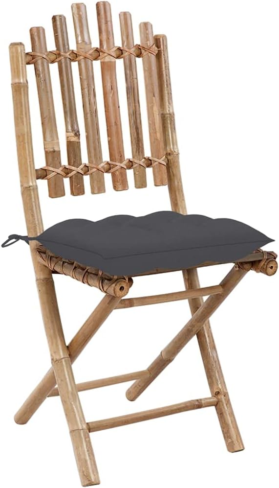 Bamboo 5 Piece Folding Outdoor Dining Set with Waterproof Cushions for Patio