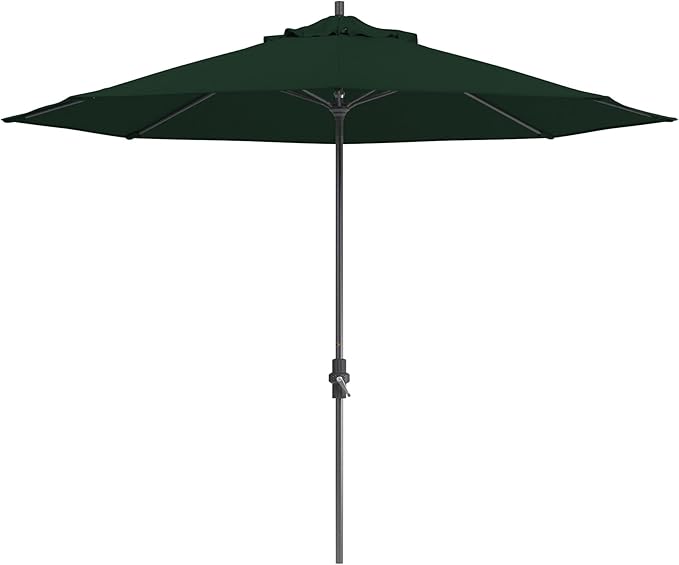 California Umbrella 11Ft Sunbrella Patio Umbrella, Fiberglass Ribs, Hand-Crank, Tilt-Collar, Gray Frame, Forest Green Fabric