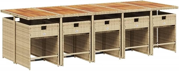 11-Piece Outdoor Dining Set, 10-Seater PE Rattan Patio Furniture with Acacia Wood Tabletop and Padded Cushions for Garden Backyard