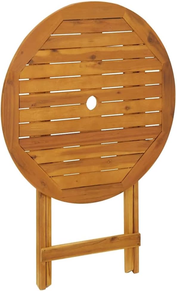 Solid Acacia Wood Folding Patio Table 27.6 Inch Outdoor Dining Table for Garden, Farmhouse Style Coffee with Natural Oil Finish