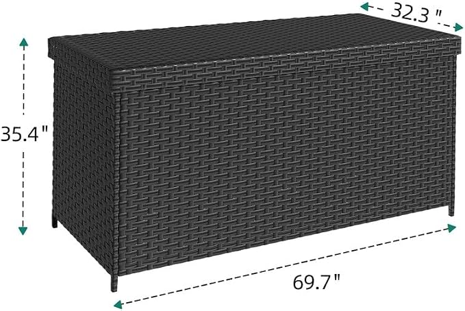 DWVO 260 Gallon Outdoor Deck Box, XXL All-Weather Wicker Storage Box, Extra Large Rattan Storage Bin for Patio Furniture, Outdoor Cushions, Pool and Garden Tools (Black)