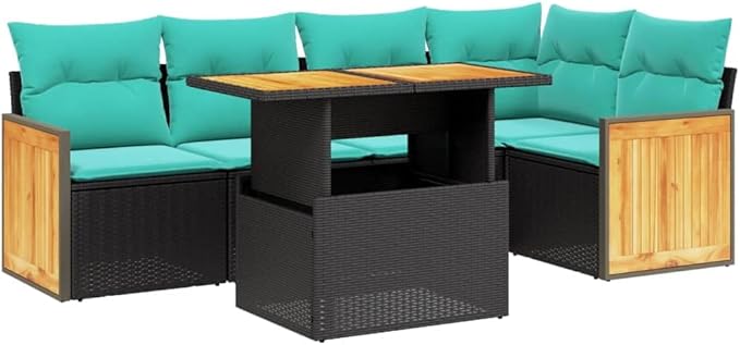 vidaXL Patio Sofa Set with Cushions 6 Piece, Outdoor Conversation Set, Sectional Sofa for Balcony Garden, Modern Style, Black Poly Rattan