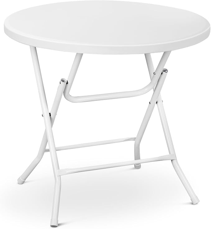 Magshion 31" Round Folding Table White Foldable Plastic Card Outdoor Utility Tables for Picnic Party Dining