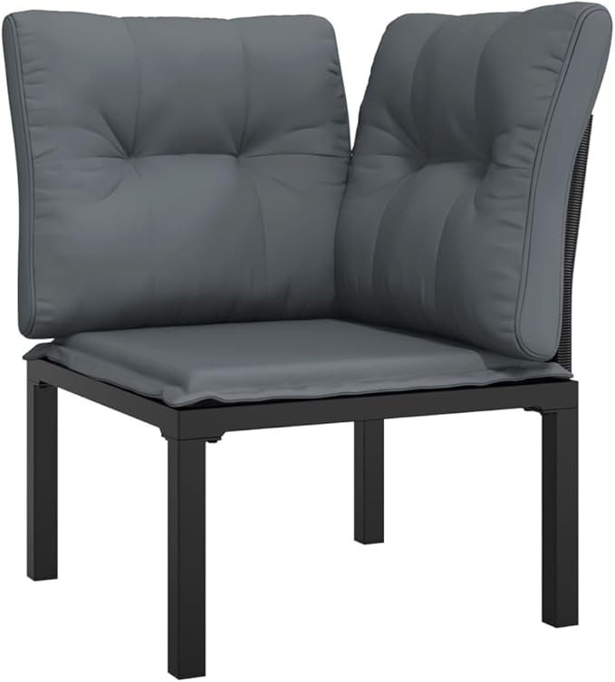 4 Piece Patio Lounge Set Black and Gray Poly Rattan, Outdoor Patio Sectional, Outdoor Sofa Set, Furniture Conversation Sets, Outdoor Porch Furniture for Balcony, Yard