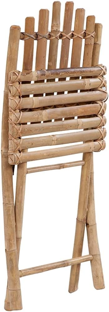 5 Piece Bamboo Folding Patio Dining Set with Cushions, Round Outdoor Table and 4 Foldable Chairs for Backyard Balcony and Porch, Rustic Wood Bistro Furniture Set