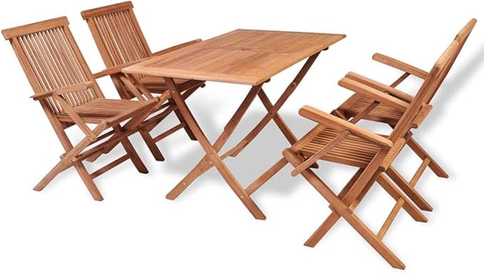 5 Piece Folding Outdoor Dining Set, Porch Furniture Set Front Porch Furniture Bistro Set Patio Conversation Set for Garden Piazza Poolside Negotiation Area Solid Teak Wood