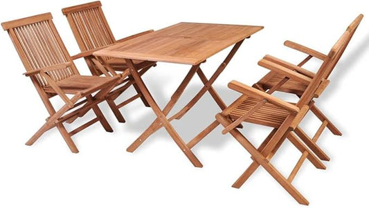 5 Piece Folding Outdoor Dining Set, Porch Furniture Set Front Porch Furniture Bistro Set Patio Conversation Set for Garden Piazza Poolside Negotiation Area Solid Teak Wood