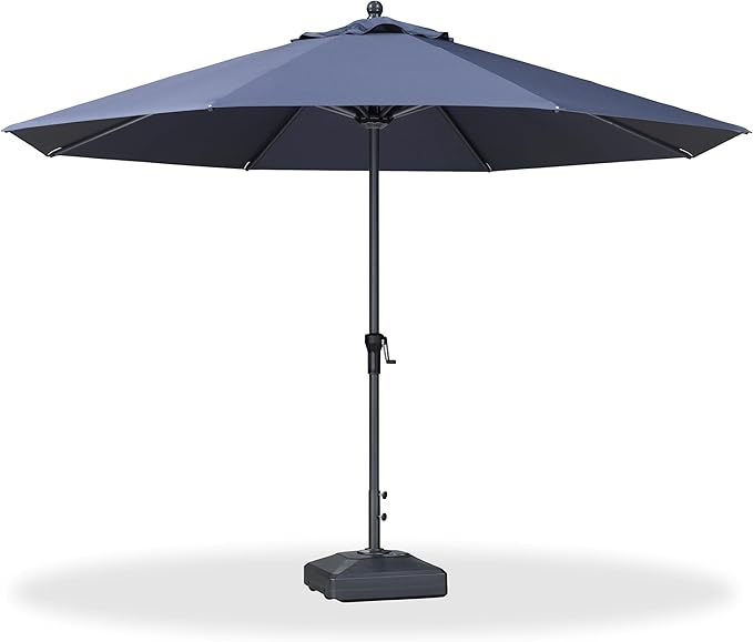 PURPLE LEAF 11' Round Patio Market Umbrella with Base Outdoor Table Umbrellas Aluminum Frame Sun Shade with 8 Sturdy Ribs for Garden Deck Lawn Pool Navy Blue