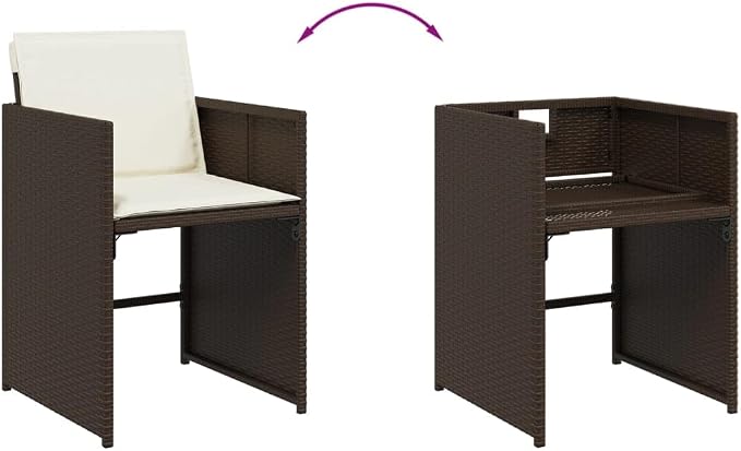 13 Piece Patio Dining Set with Cushions Brown Poly Rattan Outdoor Furniture for 12 People, Folding Chairs, Glass Table, UV-Proof Garden Dining Set for Backyard, Lawn, Porch, Easy Assembly