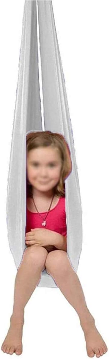 Children's Therapy Sensory Hug Swing Home Hammock for Child Autism ADHD Elastic Wrapped Stable Hanging Chair Up to 440lbs (Color : White, Size : 150 x 280 cm)