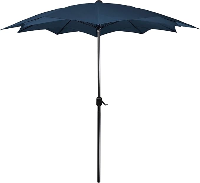 Northlight 8.5ft Outdoor Patio Lotus Umbrella with Hand Crank, Navy Blue