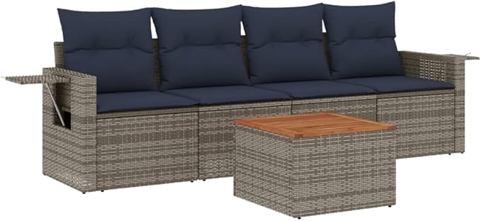 vidaXL Patio Sofa Set with Cushions 5 Piece, Outdoor Conversation Set, Sectional Sofa for Balcony Garden, Patio Furniture, Gray Poly Rattan
