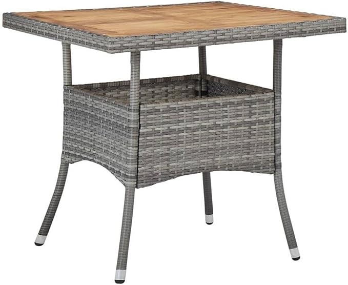 BOWERY HILL Rattan & Powder-Coated Steel Patio Dining Set, 31.5 x 31.5 x 29.5 in Table, Weather-Resistant Gray/Brown Finish, Removable Cushions, 3-Piece Outdoor Garden Terrace Furniture for 2