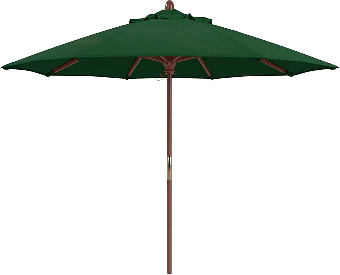 California Umbrella 9' Premium Commercial Hardwood Patio Umbrella, Manual Lift With Pacifica Hunter Green Fabric