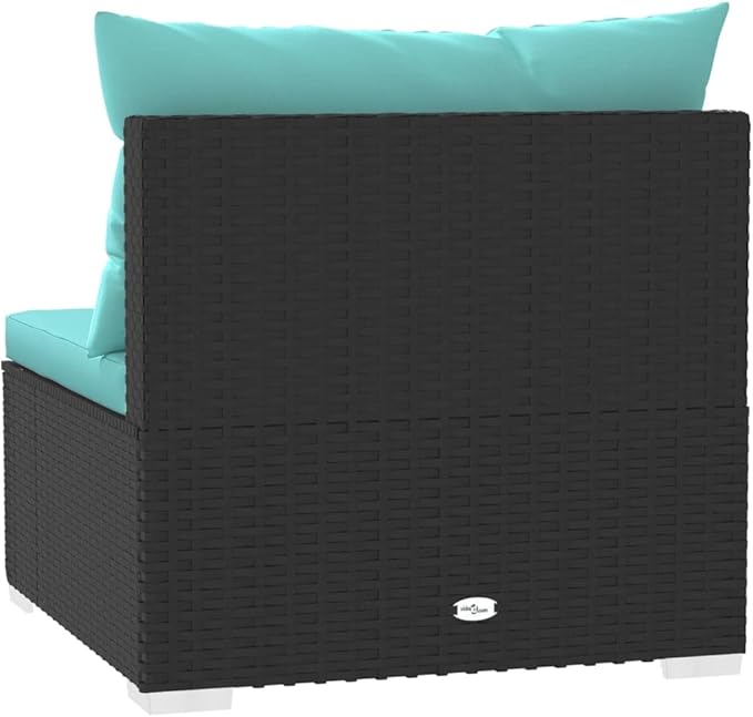 Patio Middle Sofa with Cushions Black Poly Rattan, Outdoor Patio Sectional, Outdoor Sofa Set, Furniture Conversation Sets, Outdoor Porch Furniture for Balcony, Yard