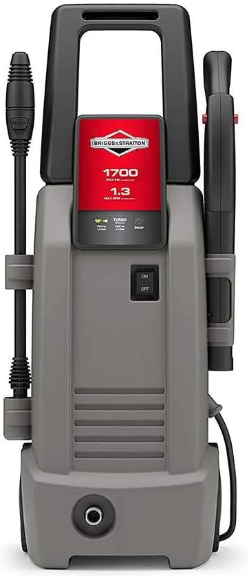 Briggs & Stratton S1700 1700 MAX PSI at 1.0 GPM Electric Pressure Washer with Detergent Injection, 26-Foot High-Pressure Hose, and Turbo Nozzle