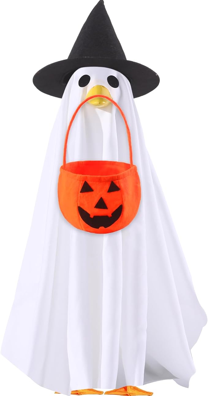 DIYDEC Halloween Goose Outfit Ghost Lawn Porch Goose Clothes Fall Halloween Goose Costume for 23" Geese Outdoor Patio Yard Lawn Decoration