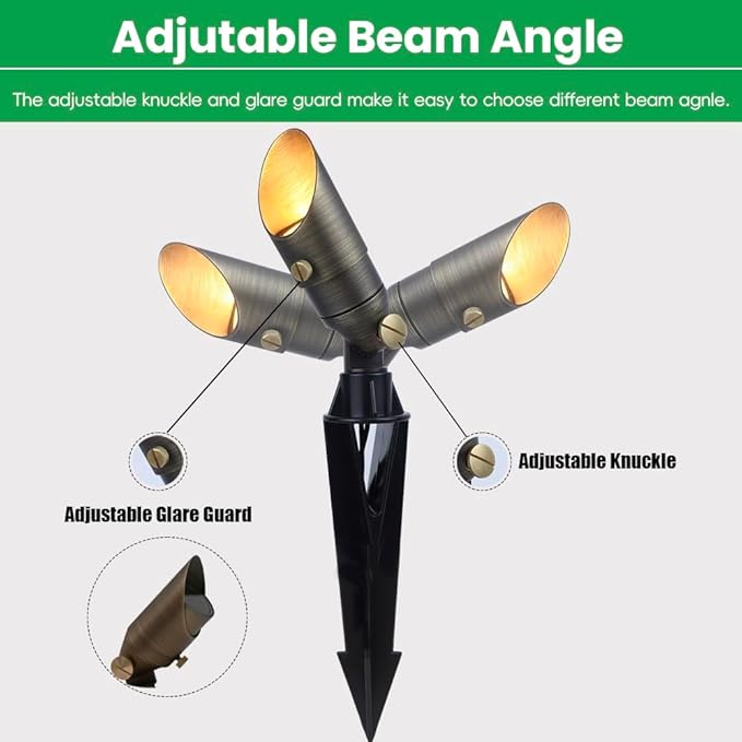 Brass Landscape Lights, 12V Low Voltage Mini Spotlight, Replaceable 3W MR11 LED Bulb Warm White, Solid Brass Spot Light, Weatherproof Accent Light for Outdoor Garden Yard Lighting 2-Pack