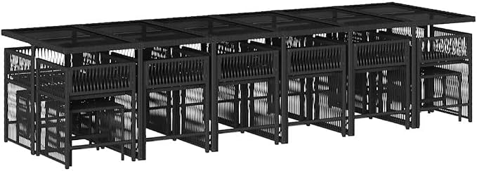 17-Piece Outdoor Dining Set, Poly Rattan Garden Table and Chairs for 16 People, Foldable Patio Furniture, Black and Cream White