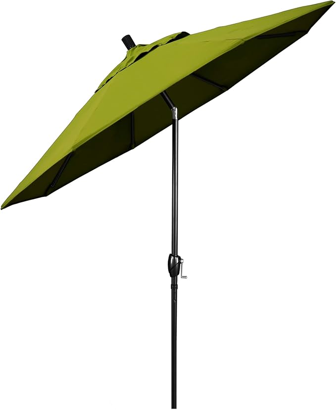 California Umbrella 9' Round Aluminum Market Umbrella, Crank Lift, Push Button Tilt, Black Pole, Kiwi Olefin