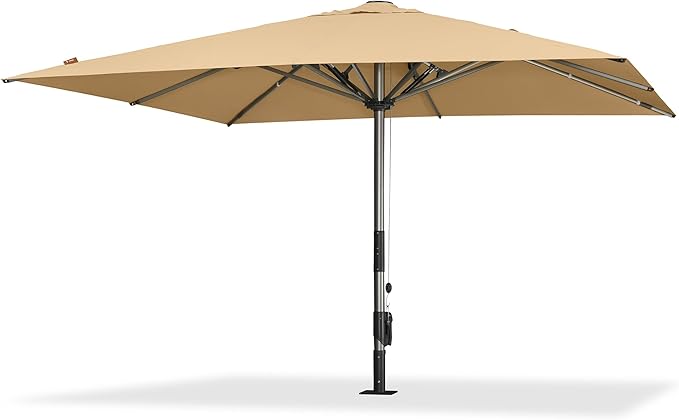 PURPLE LEAF 13 X 13 FT Extra Large Commercial Square Patio Umbrella Maximum Coverage Heavy Duty Wind Resistant Vented Canopy Reinforced Frame for Restaurant Hotel Resort Cafe Outdoor Dining Area Business Use Beige
