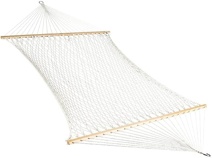 Bliss Hammocks 2-Person Hammock, Classic 80" x 60" Double Seater Hammock with Woven Cotton Rope & Wood Spreader Bar - 450 Pound Capacity, Natural