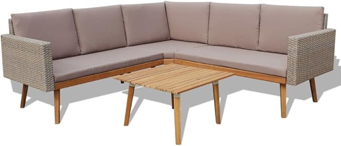 4 Piece Patio Lounge Set with Cushions, Outdoor Sofa Sets Patio Conversation Set Outdoor Dining Sets Sectional Sofa for Poolside Exhibition Garden Negotiation Area Poly Rattan Gray