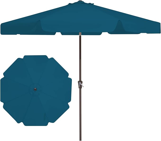 JEAREY 9 FT Patio Umbrella Outdoor, Table Umbrellas Market Umbrella w/Push Button Tilt/Crank, 8 Sturdy Ribs(Cerulean)