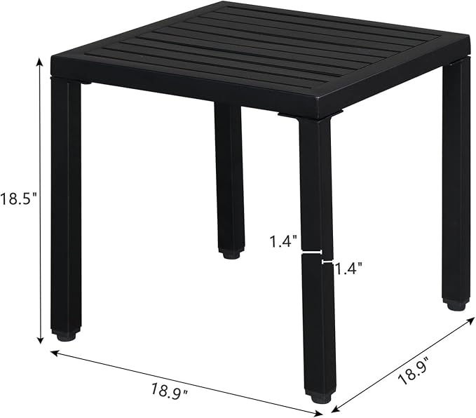 Metal Patio Side Table, Square Small Coffee Tea Bistro Table for Indoor Outdoor, Garden Accent Sofa End Adjustable Outdoor Furniture, Black