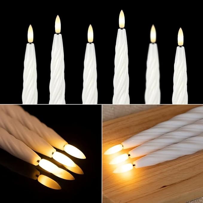 Flameless Taper Candles with 3D Wick, 9.6" Real Wax LED Candles with Remote and Timer, 3 Pack Flickering Candlesticks Battery Operated, Spiral Taper Candle for Home, Wedding, Party, White
