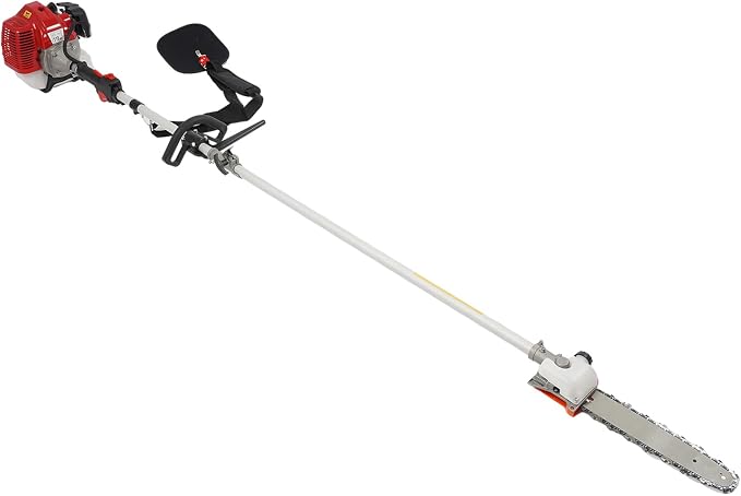 Gas Pole Chain Saw, 43CC 2 Stroke Gas Pole Saw, Tree Branch Pruner 12" Long Pruning Chain Saw 11.4-Foot Extendable Reach 1.25kw 1.7HP Gas Powered for Tree Pruning And Maintenance Red
