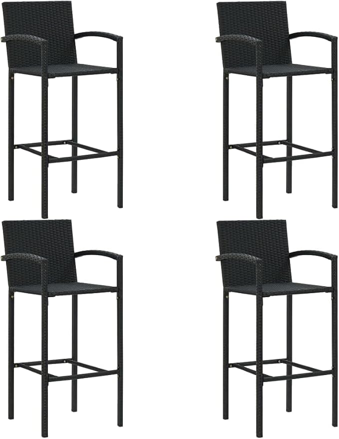 5 Piece Patio Bar Set, Porch Furniture Set Garden Lounge Set Patio Conversation Set Outdoor Dining Sets for Garden Poolside Piazza Negotiation Area with Armrest Poly Rattan Black