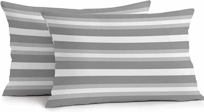 Lumbar Pillow Covers 20x12 Inch Set of 2, Grey Stripe Waterproof Outdoor Pillow Covers, Minimalist Farmhouse Striped Decorative Cushion Pillowcases for Couch, Sofa, Bed, Garden, Patio