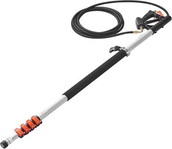 VEVOR Pressure Washer Telescoping Wand, 24 ft, 4000 psi, Telescopic Spray Wand with Power Washer Extension Wands, Gutter Cleaner, Pivoting Coupler, 7 Spray Nozzle Tips and Adjustable Support Harness