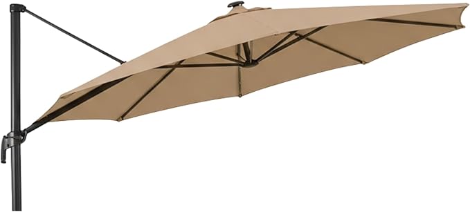 Garden Winds Heavy Duty Reinforced RipLock 500 Replacement Canopy Top Cover Compatible with Everhome 11' Offset Solar Umbrella Models 69745277, 69745276, 69745278, 69745279 - Beige