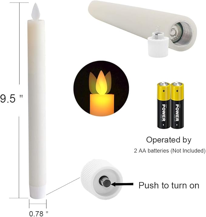 Wondise Flameless Taper Candles Remote with Timer, Battery Operated Real Wax Ivory LED Taper Candles for Christmas Window Decoration, Set of 4(D0.78 x H9.5 Inch)