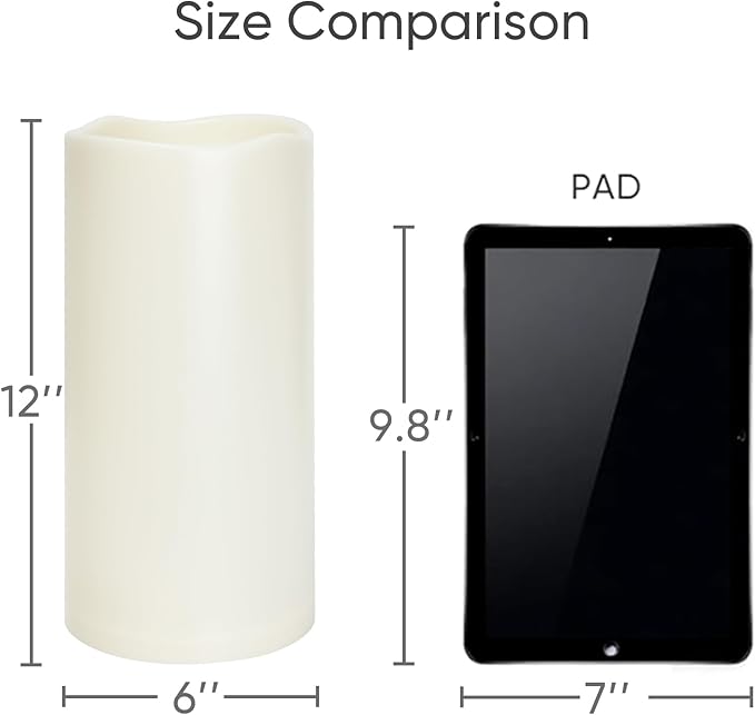 Homemory 6" x 12" Extra Large Outdoor Waterproof Candle with Auto 6-Hour Timer, Ivory Plastic Made, Long Last for Half A Year, Set of 2