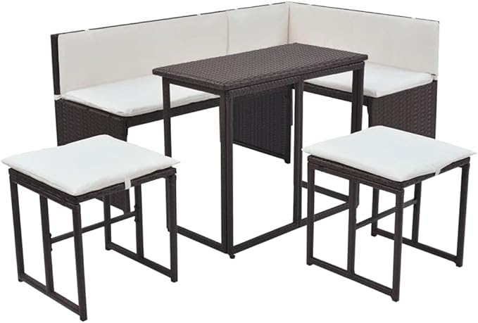 Patio Dining Set with Cushions,Patio Lounge Set,Outdoor Patio Furniture,Conversation Furniture,Patio Furniture Sets,for Terrace,Garden,Backyard,5 Piece Steel Poly Rattan Brown