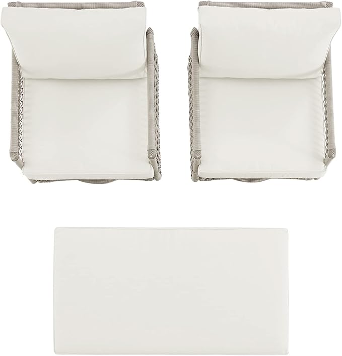 Crosley Furniture Thatcher 3-Piece Outdoor Swivel Rocker Chair and Ottoman Patio Furniture Set, Wicker Conversation Sets for Porch, Driftwood with Creme Cushions