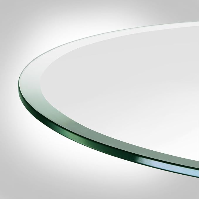 Dulles Glass 20 inch Round Glass Table Top - Tempered - 1/2" Thick Glass Surface, Safe Beveled Edge, Multipurpose for Dining Table, Patio, Coffee and End Table
