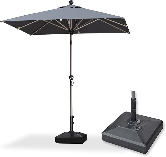 PURPLE LEAF 6.5' x 6.5' Market Umbrella, Square Patio Umbrella with Base Included, Heavy Duty Outdoor Table Umbrella with Tilt, Aluminum Pool Umbrella for Deck, Garden, or Poolside, Grey